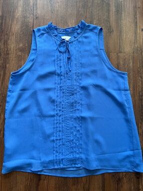LOFT Women’s Royal Blue Sleeveless Pintuck Tie-Neck Camisole
